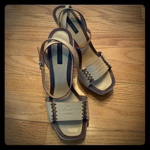 Louis Vuitton beige leather wood platform sandal
